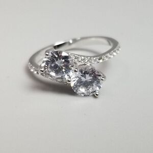 Vintage Sterling Silver CZ Bypass Style Ring, Size 6 Band, Missing Stone, Estate